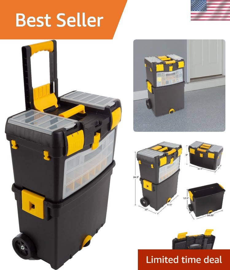 Rolling Tool Box with Wheels, Foldable Comfort Handle, and Removable Top – To...