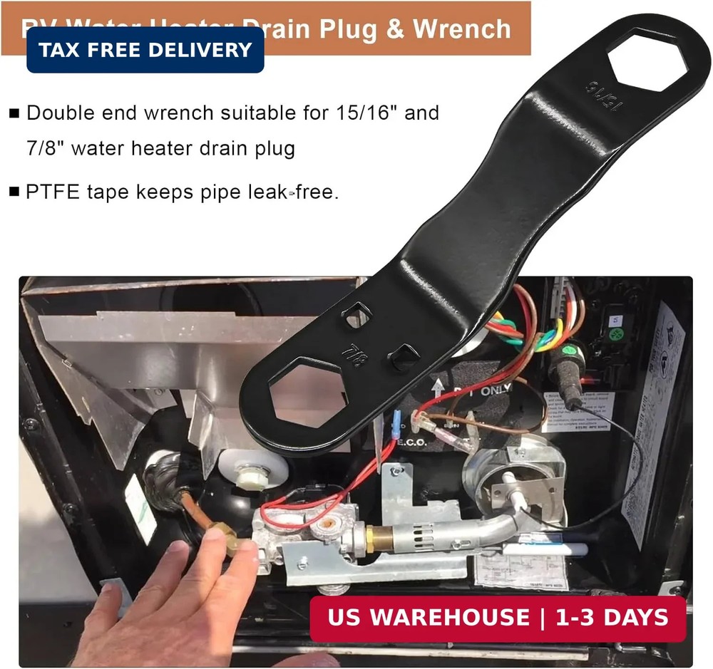 RV Water Heater Drain Plug Kit Include Wrench & 4 Pieces 1/2" NPT RV Heater Wate