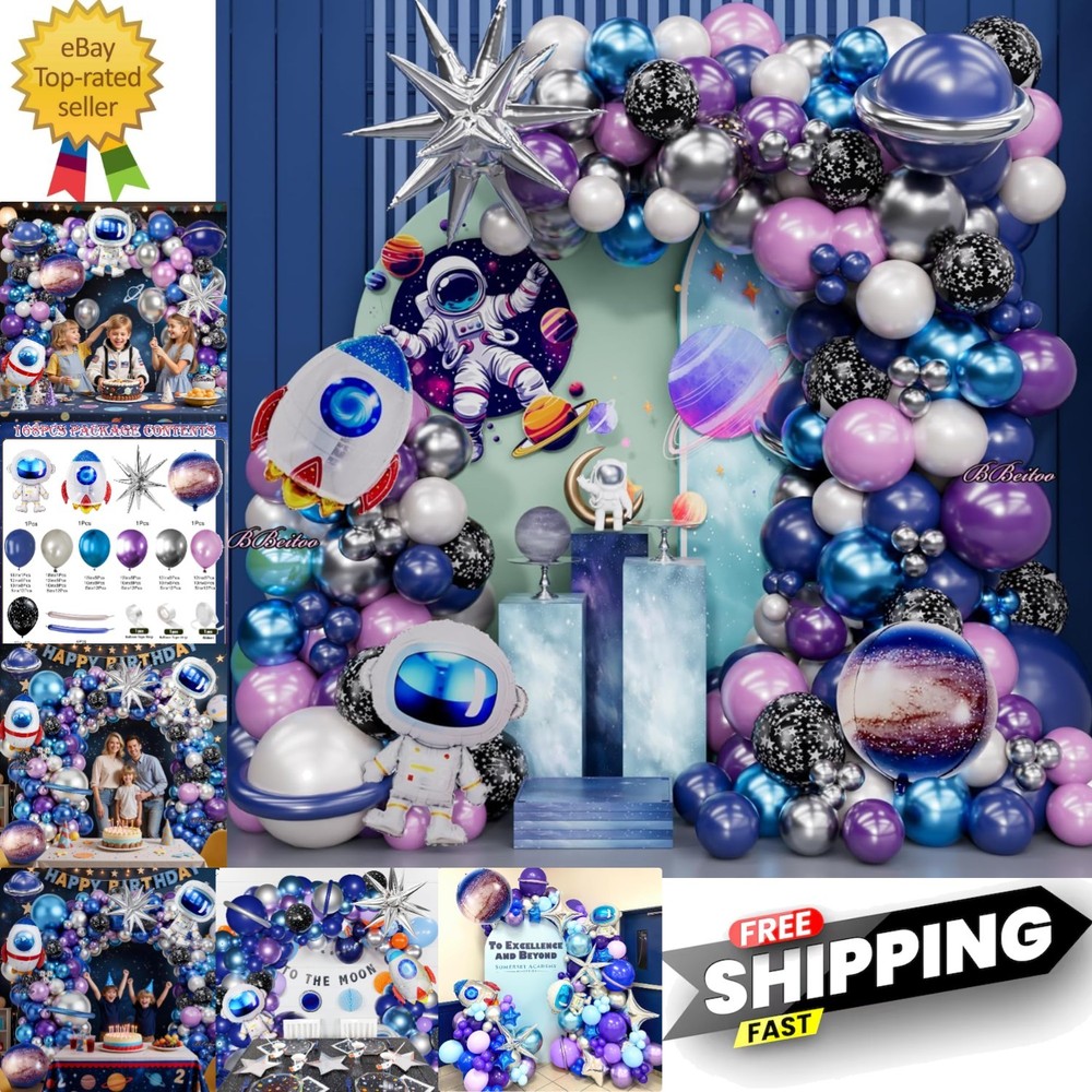 168PCS Space Themed Party Decorations Outer Galaxy Balloon Arch Kit with Blue...