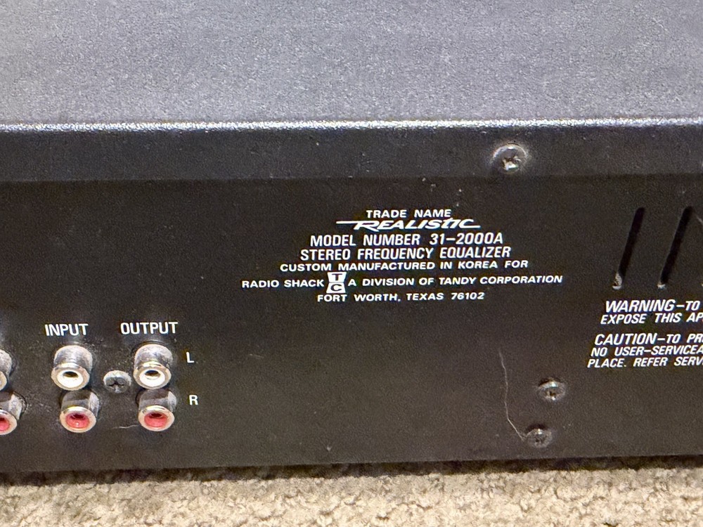 Realistic 31-2000A Analog Stereo Frequency Equalizer, Zero Gain Control, RCA