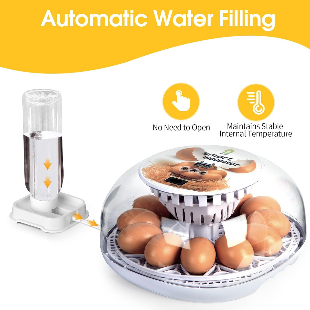 12 Egg Incubator with Automatic Turning, Humidity Control, Auto Water Addition,