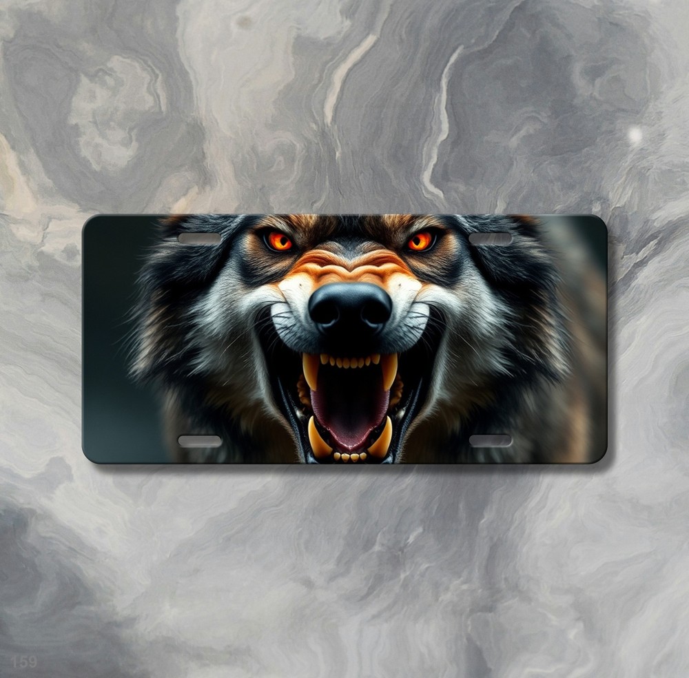 Hyperrealistic Wolf License Plate Snarling Design Custom Universal Fit Plate Uni