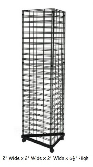 Slat Grid Triangle Tower Display Rack Casters Rolling Castors Black 2' x 6 ½' H