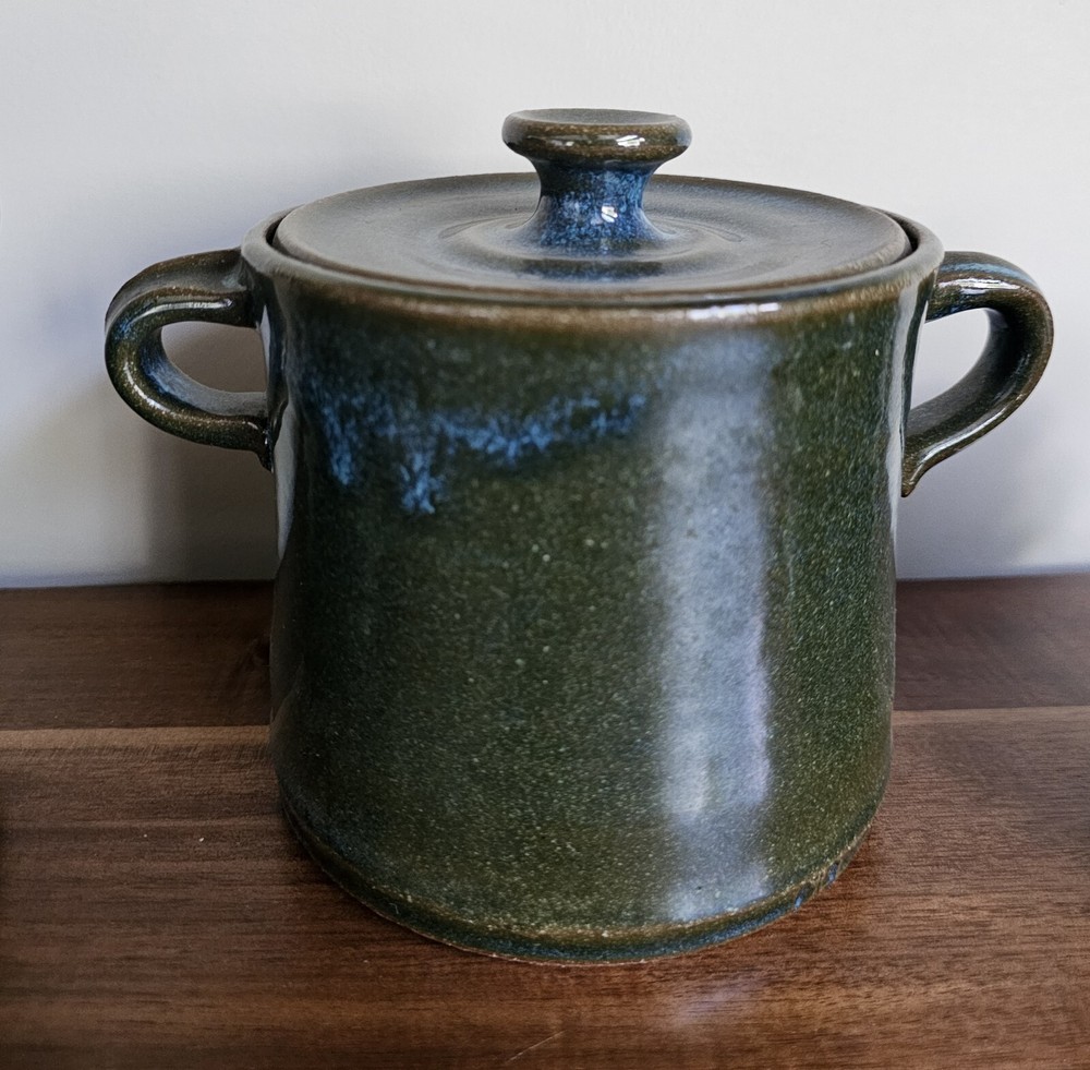 Scull Handmade Pottery 3 Canisters Green Jar Storage Unique