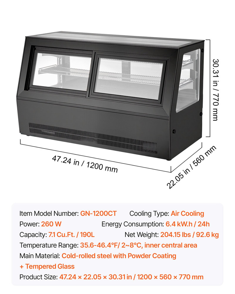 Refrigerated Display Case 7.1CuFt 2-Tier Countertop Cake Fridge LED