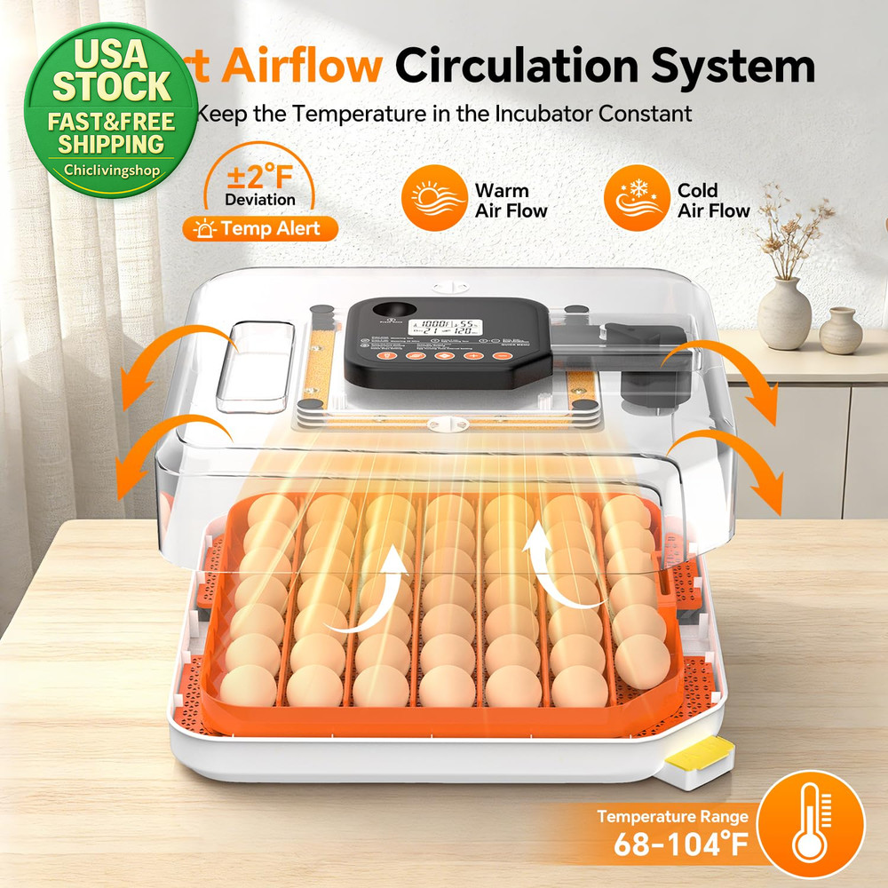 48 Egg Incubator Automatic Turner Digital Temp Humidity Control with Egg Candler
