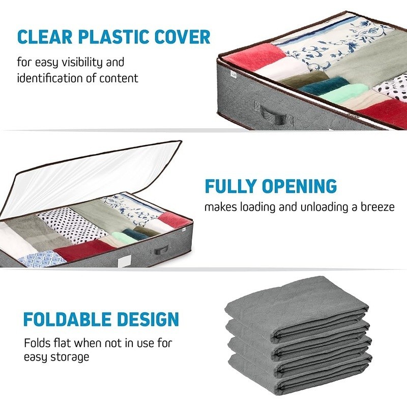 Under Bed Storage Bags Foldable Lightweight Organizer Zipper Closure 4 Pack New