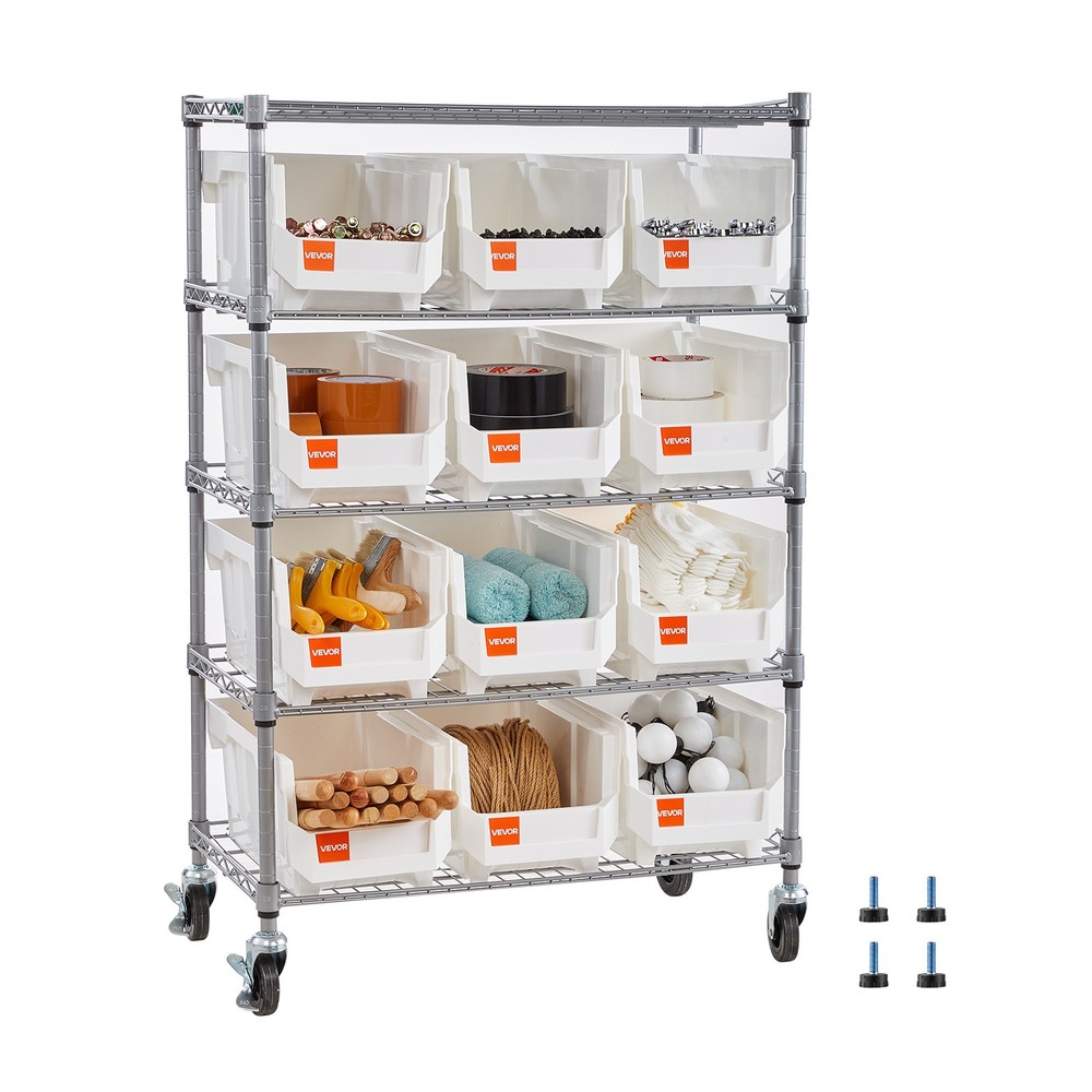 VEVOR Rolling Bin Storage Rack 5-Tier Bin Rack Storage System with 12 Bins