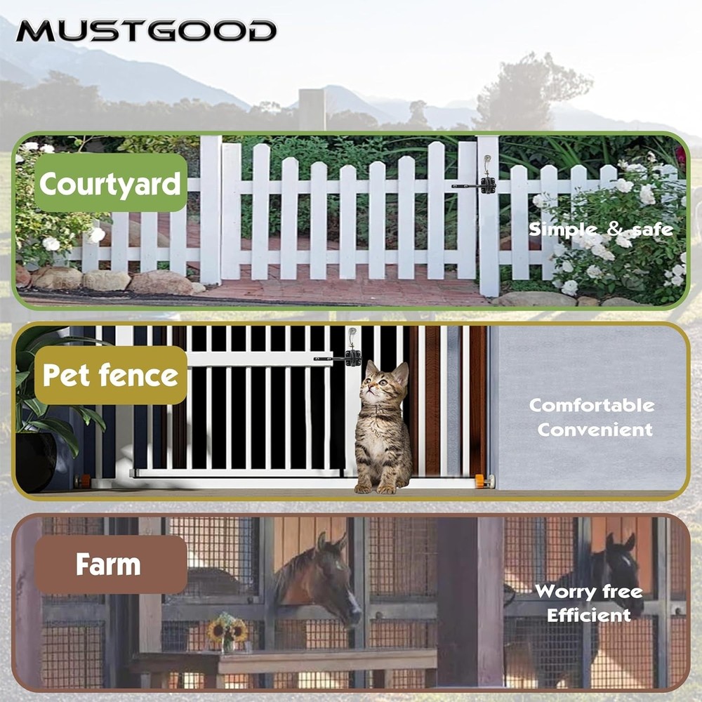 Self-Locking Gate Latch with Stainless Steel Spring Cable Pull for Wood Gate