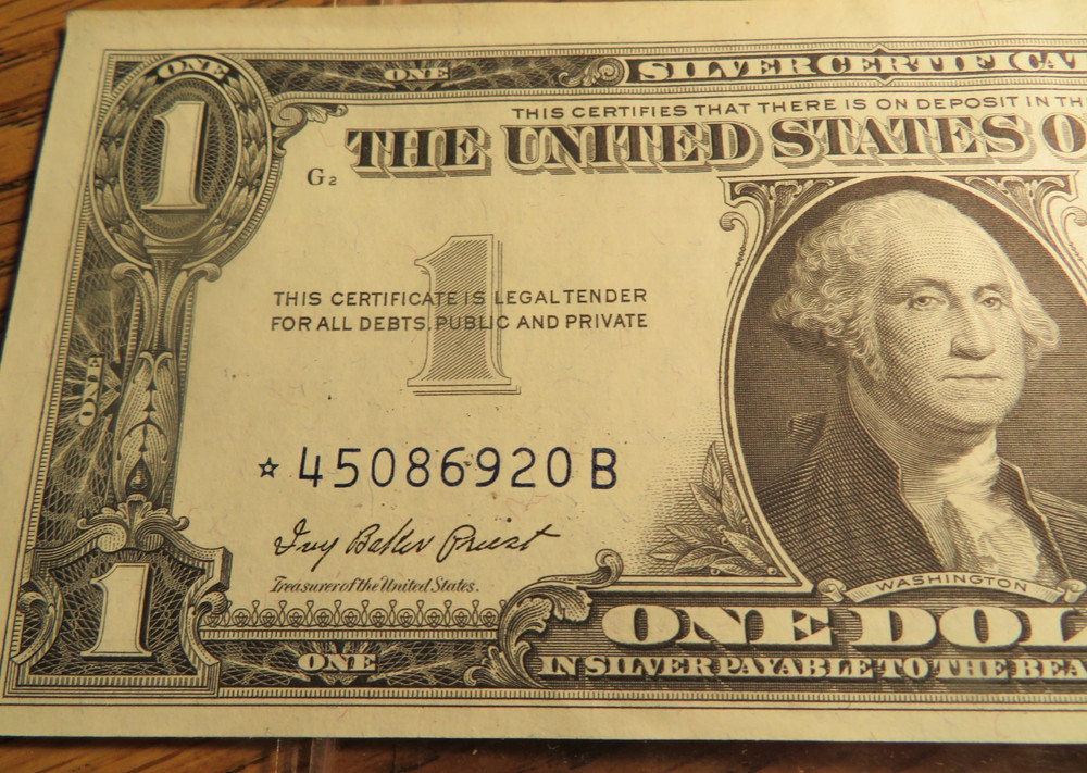 Two (2) 1957 Silver Certificate Dollar Star Notes Consecutive #'s Crisp