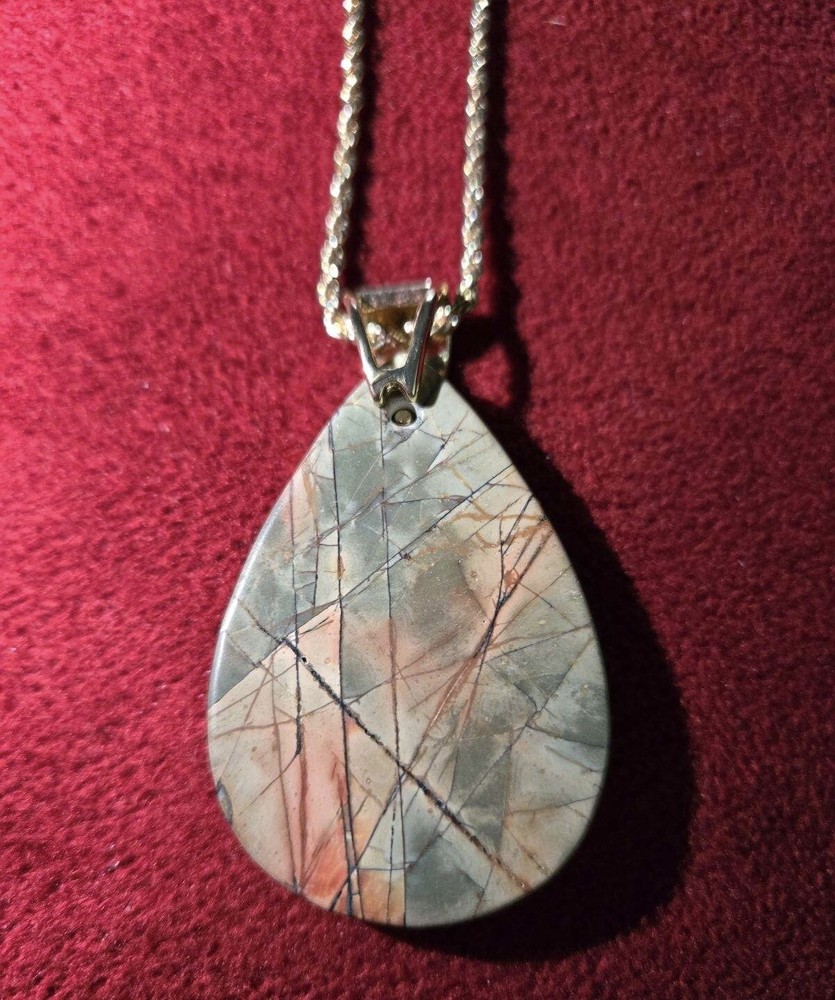 Pear Shaped Natural Jasper Butterfly Bling Pendant