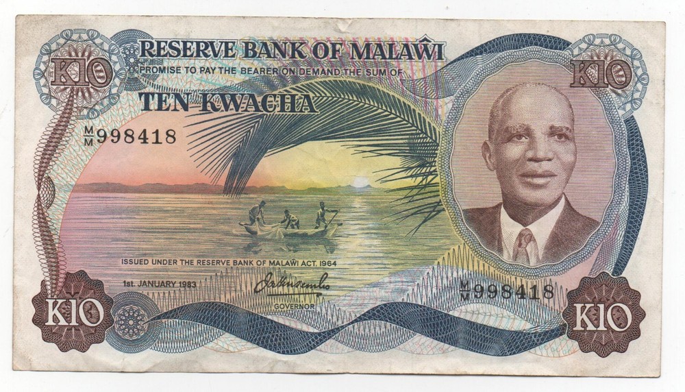 MALAWI 10 KWACHA 1983 PICK 16 E LOOK SCANS