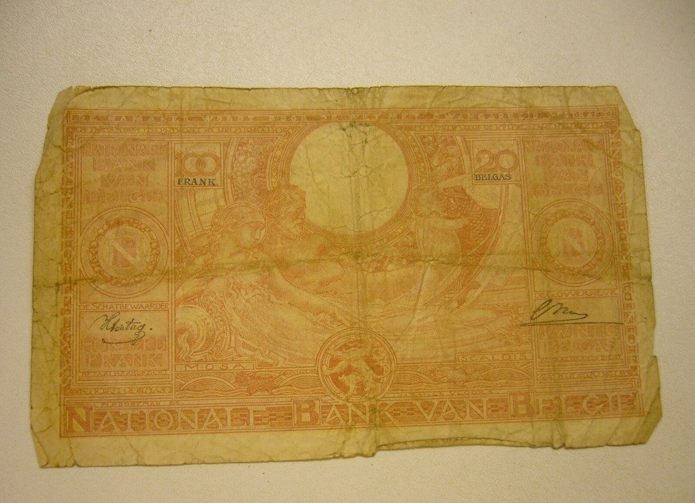 1944 BELGIUM, 100 FRANCS Banknote