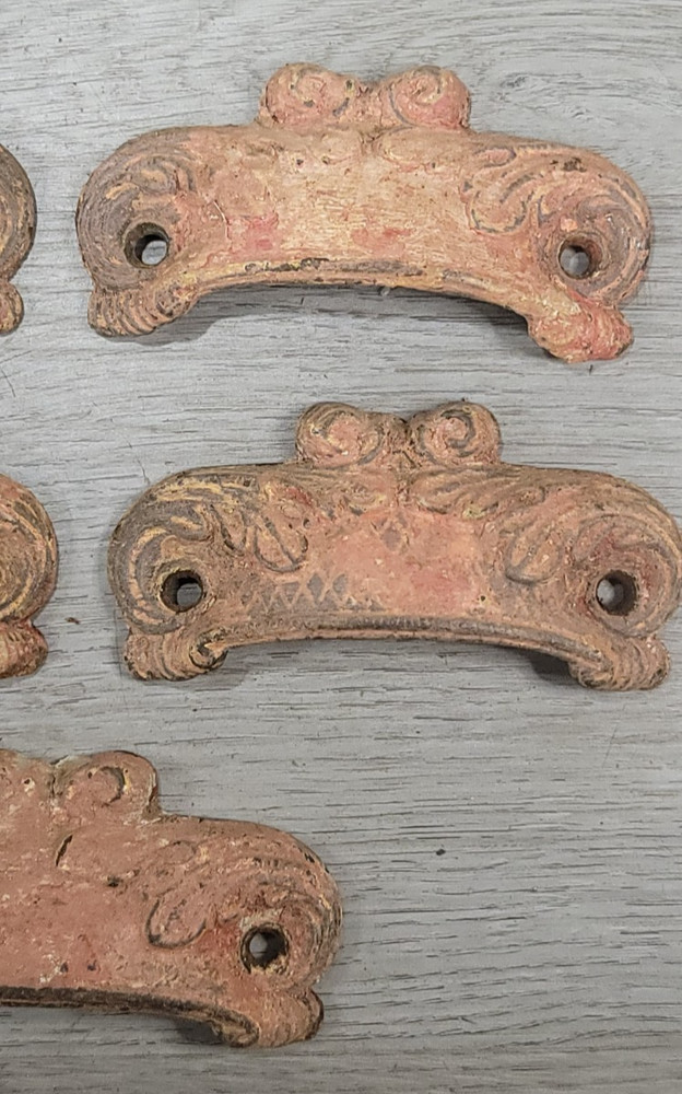 Antique Apothecary Bin Cabinet Drawer Handle Pull Cast Iron Cup Worn Paint 8