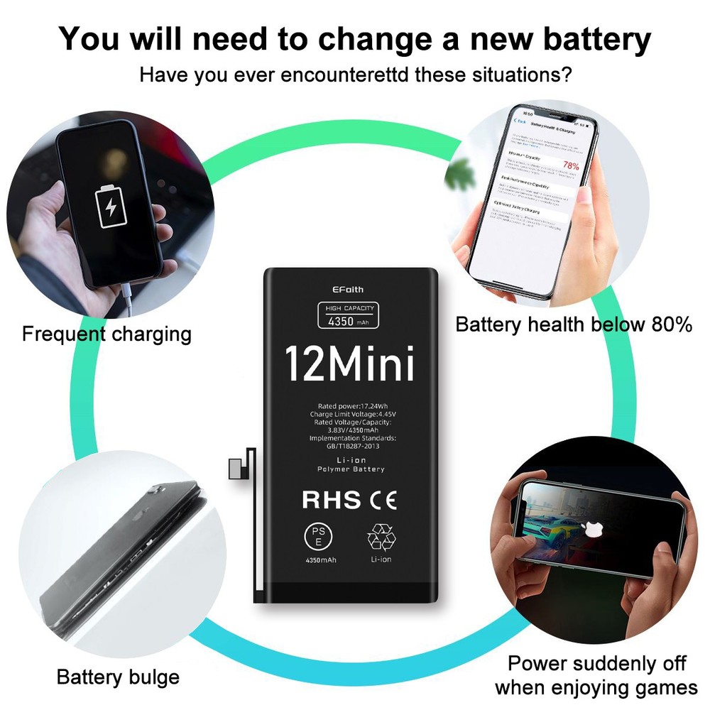 For Apple iPhone 12 Mini Battery Internal Replacement 4350 mAh + Tool Adhesive