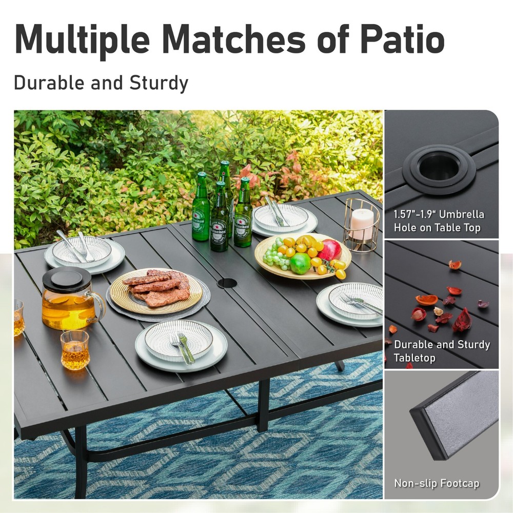 7-Piece Patio Dining Set 59" Rectangle Dining Table with 6 Wicker Armchairs