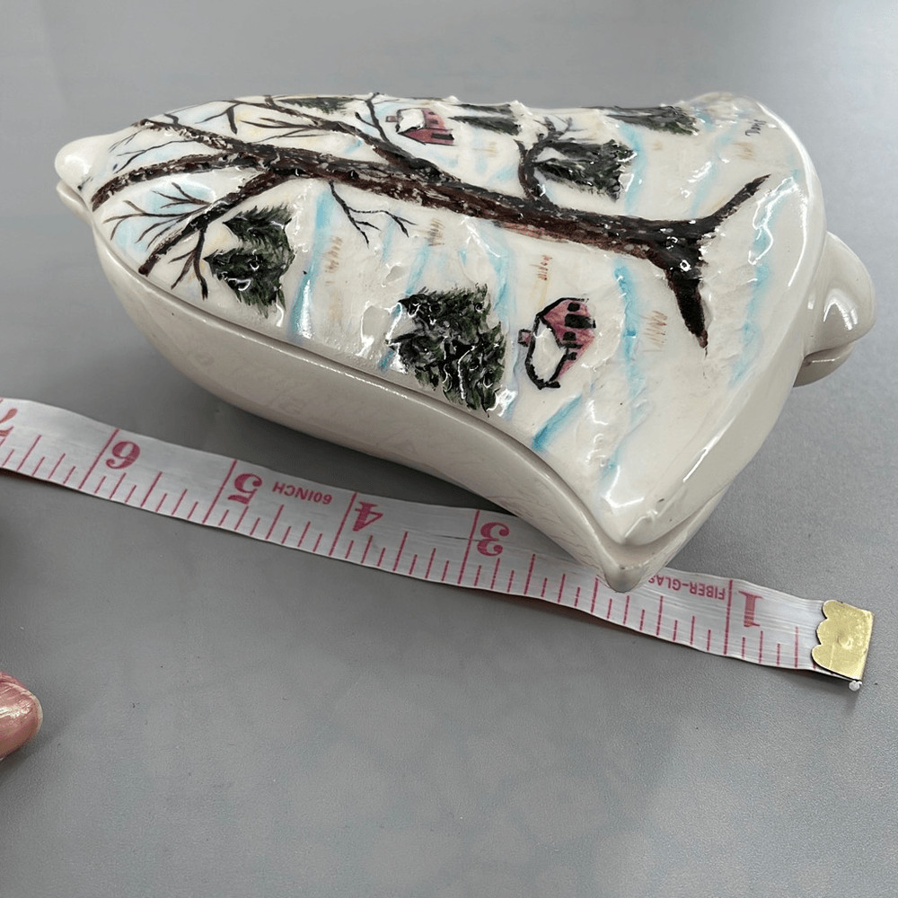 Vintage bell shaped winter scene covered dish