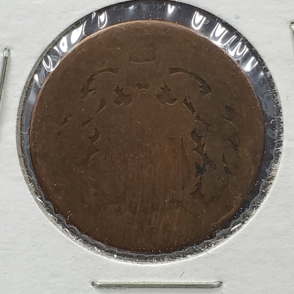 1865 2C Two Cent Copper Coin Piece Poor / AG Very Circulated