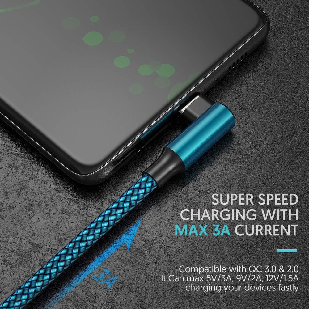 Type C Cable 90 Degrees Right Angle [3-Pack 10Ft] Nylon Braided USB a to USB C F