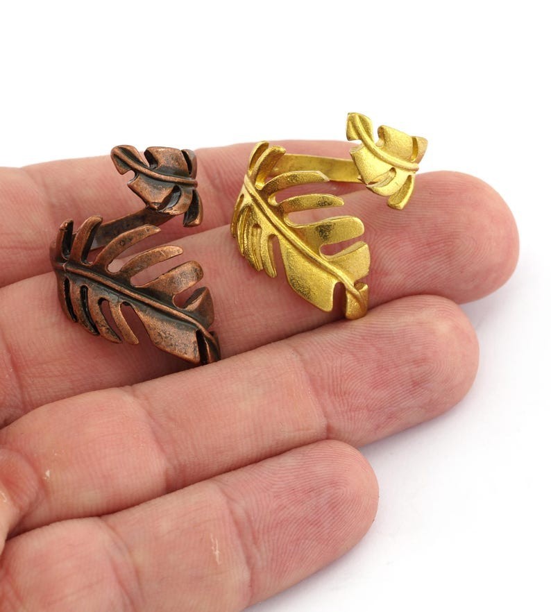 Leaf Ring Adjustable Raw brass or Plated (8US ) 3194