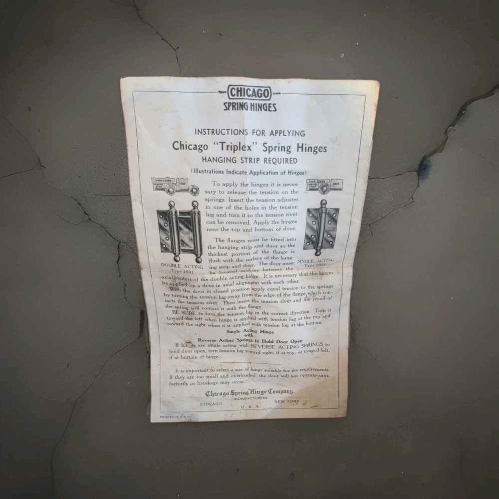 VINTAGE CHICAGO TRIPLEX DOUBLE ACTING SPRING HINGES -4" MODEL 2001