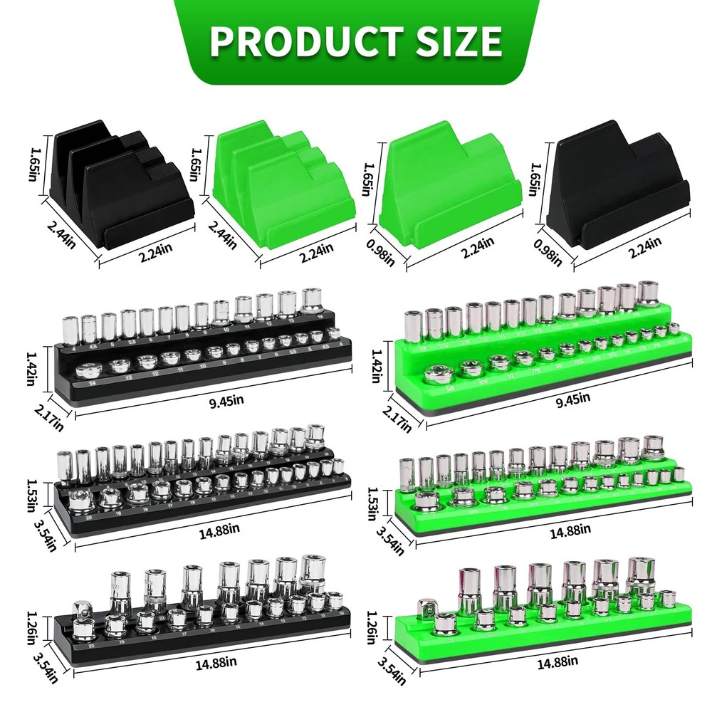 PRRPRR Magnetic Socket Organizer Set, 8PCS Socket Holder, 6 Socket Trays & 2 ...