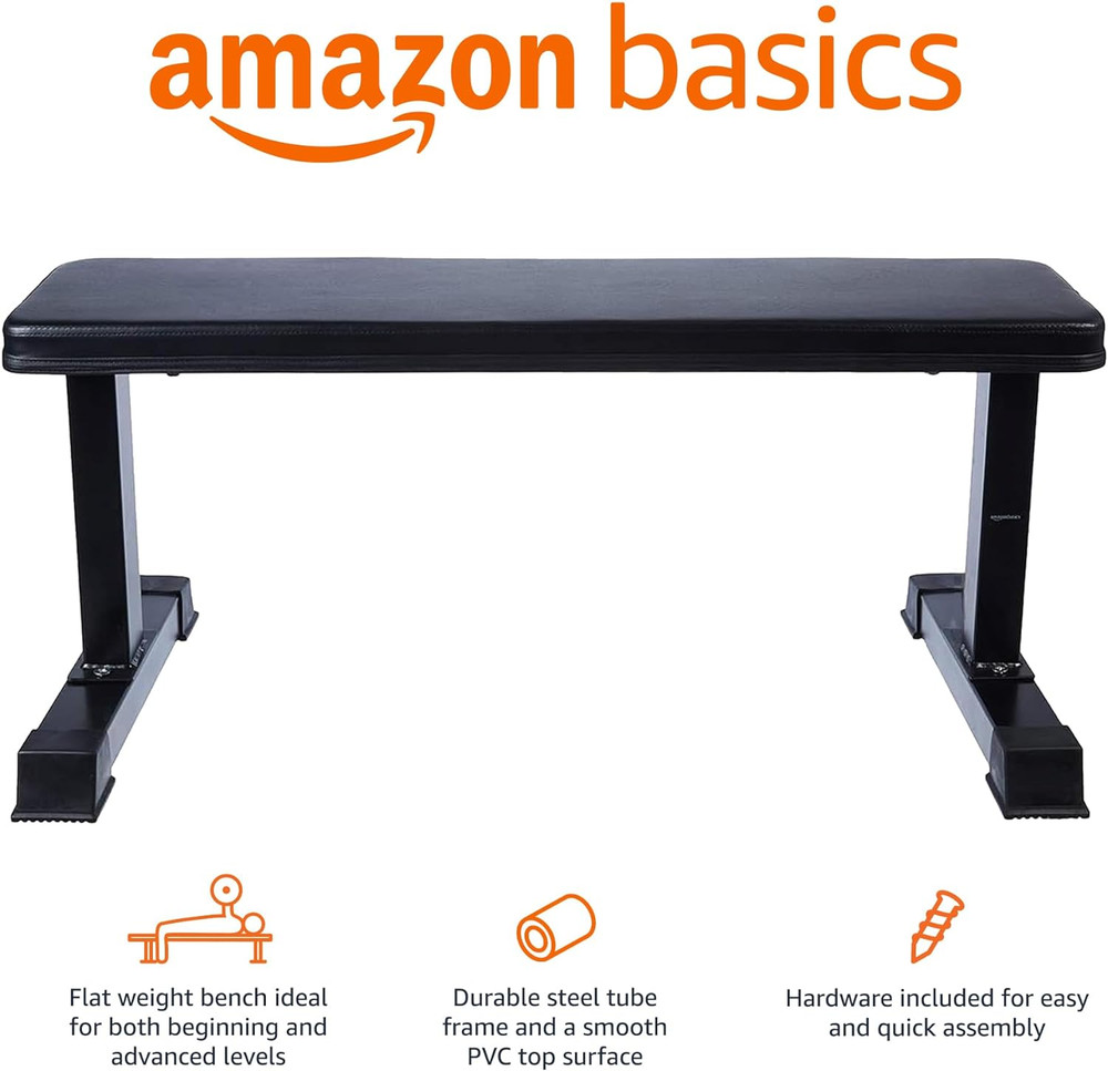 Sturdy Flat Weight Bench for Home Gym, Strength Training, Stable Assembly, Black