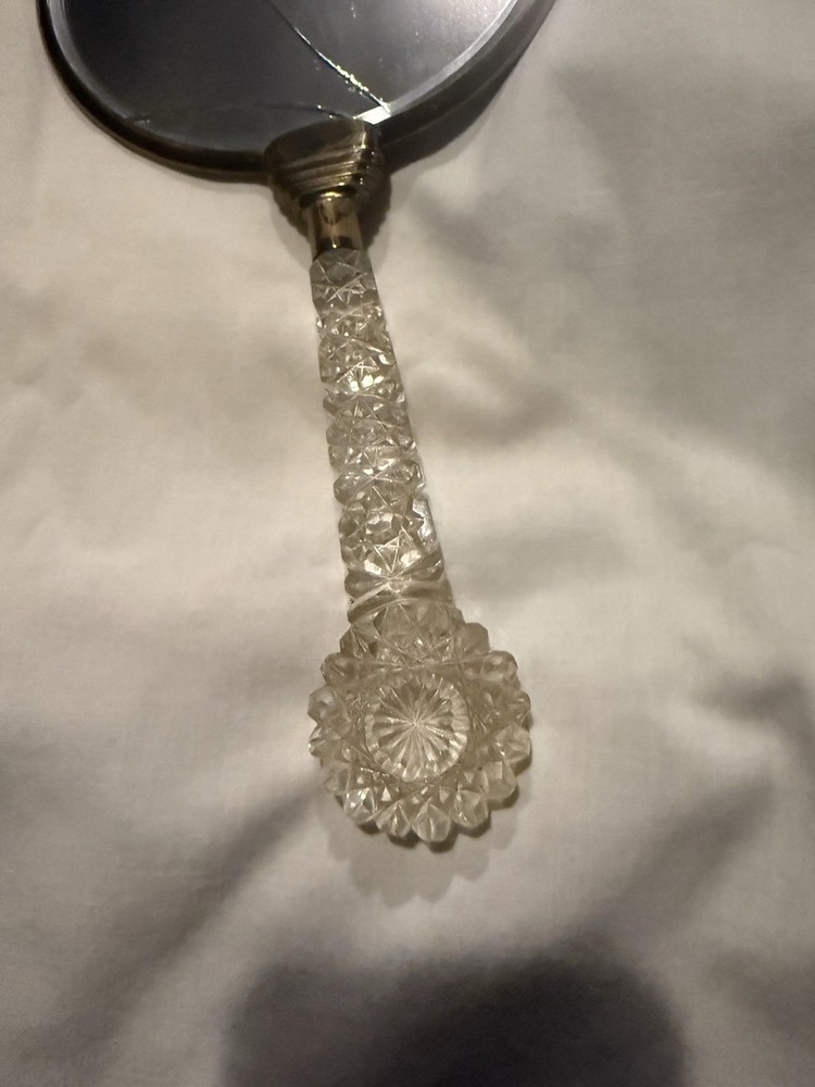 1920 Celluloid Hand Mirror With Crystal Handle
