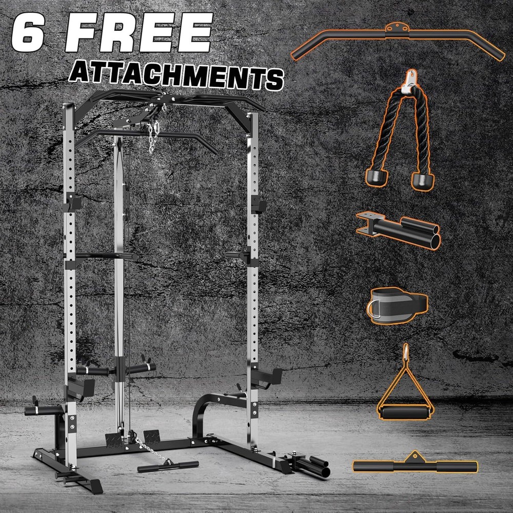 Power Cage Power Rack Squat Rack with LAT Pulldown for Home Gyms Without Weights