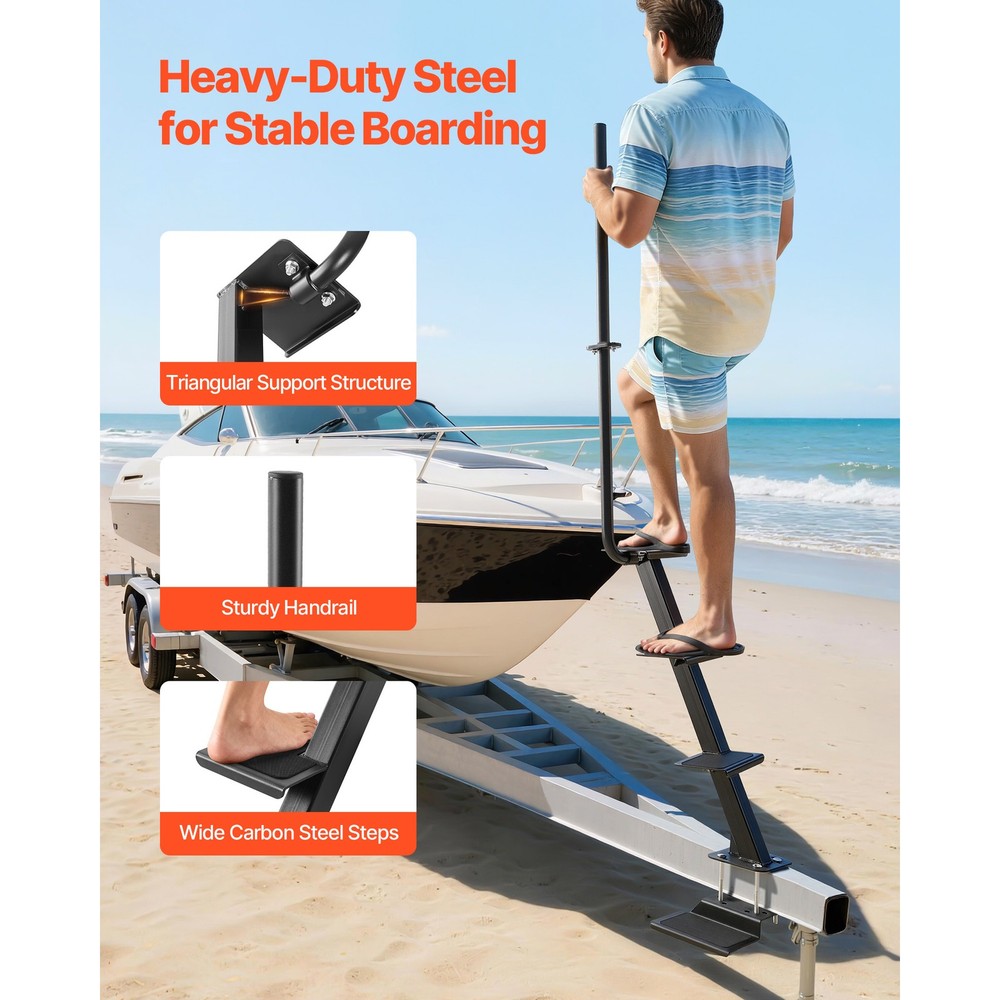 Uimoso Heavy Duty Boat Trailer Steps with Handle, 4-Step Bottom Mount Design