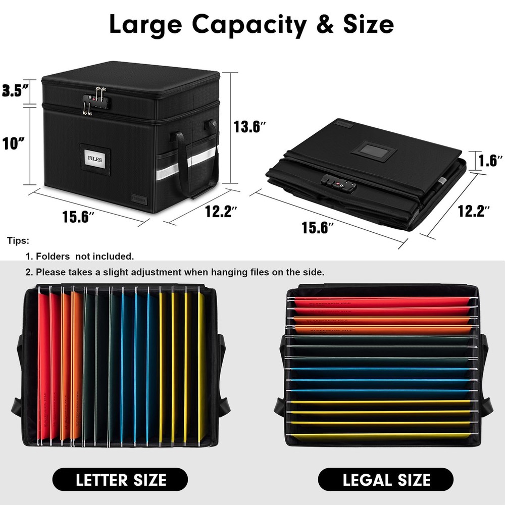 Fireproof Document Box With Lock 2 Layer File Cabinet Organizer With 5 Tab Inser