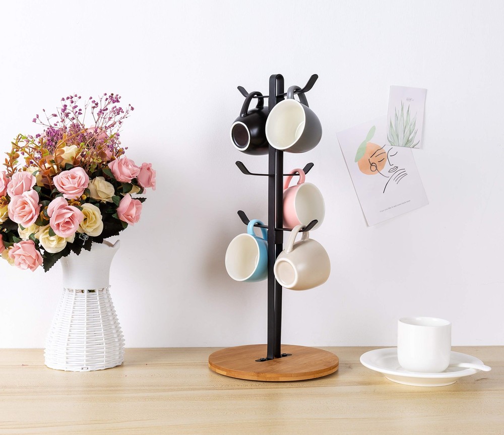 Coffee Mug Holder Espresso Cup Holder Mugs Tree Hanger Bamboo Base Coffee Cup Ho
