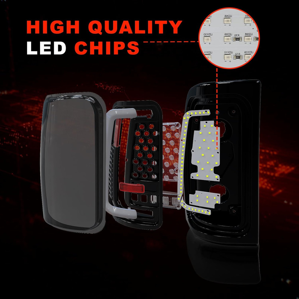 Sequential Full Led Tail Lights for Dodge 1994-2001 Ram 1500, 1994-2002 Ram 2500