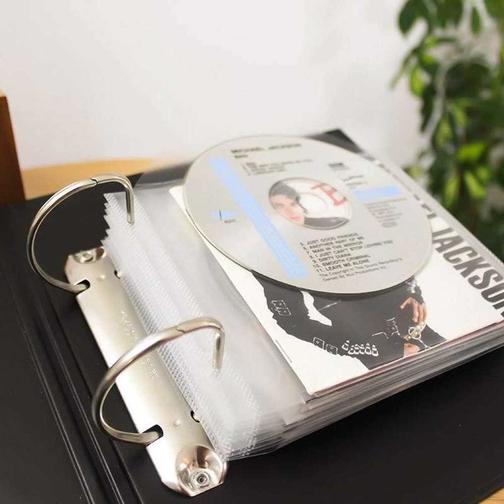 CD Storage Bundle Pack – 100 Transparent Protective CD Sleeves & 4 Black 2-Ring