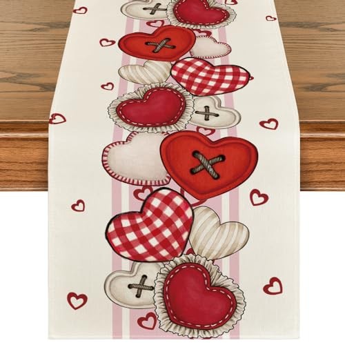 Heart-Shaped Buttons Valentine's Table Runner, 13" x 72", Table Runner Pink