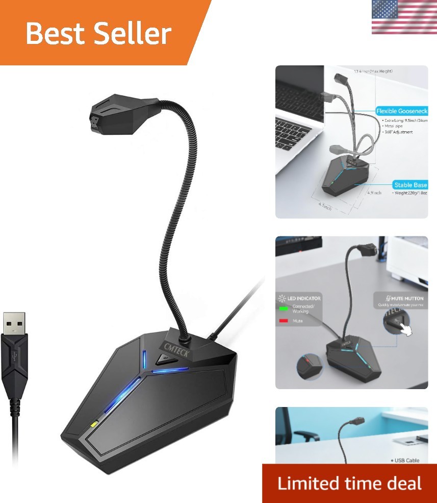High-Performance USB Desktop Microphone with 6ft Cable - Perfect for Recordings