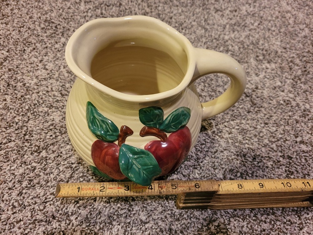 3D Apple Design Stoneware Pitcher With Handle Beige Apple Embossed