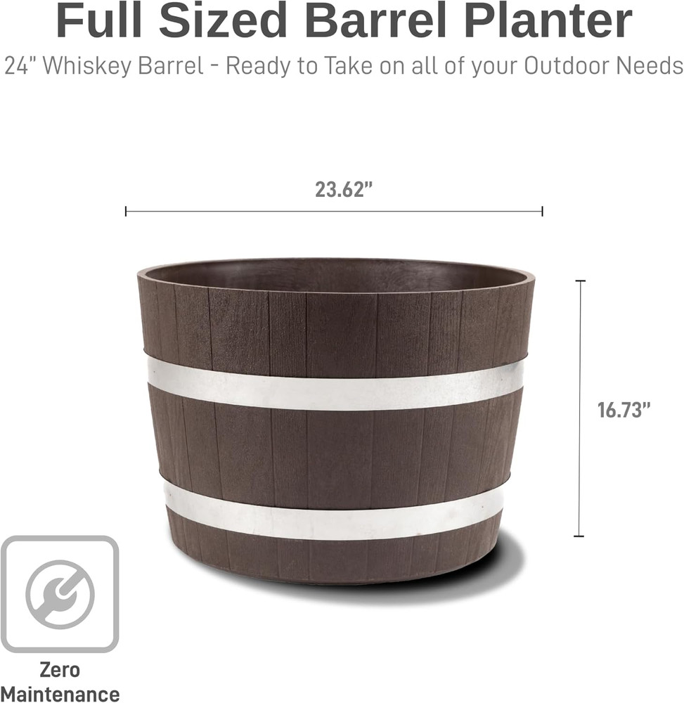 Heavy Duty 24” Walnut Planter with Rusting Steel Bands - 2 Pack
