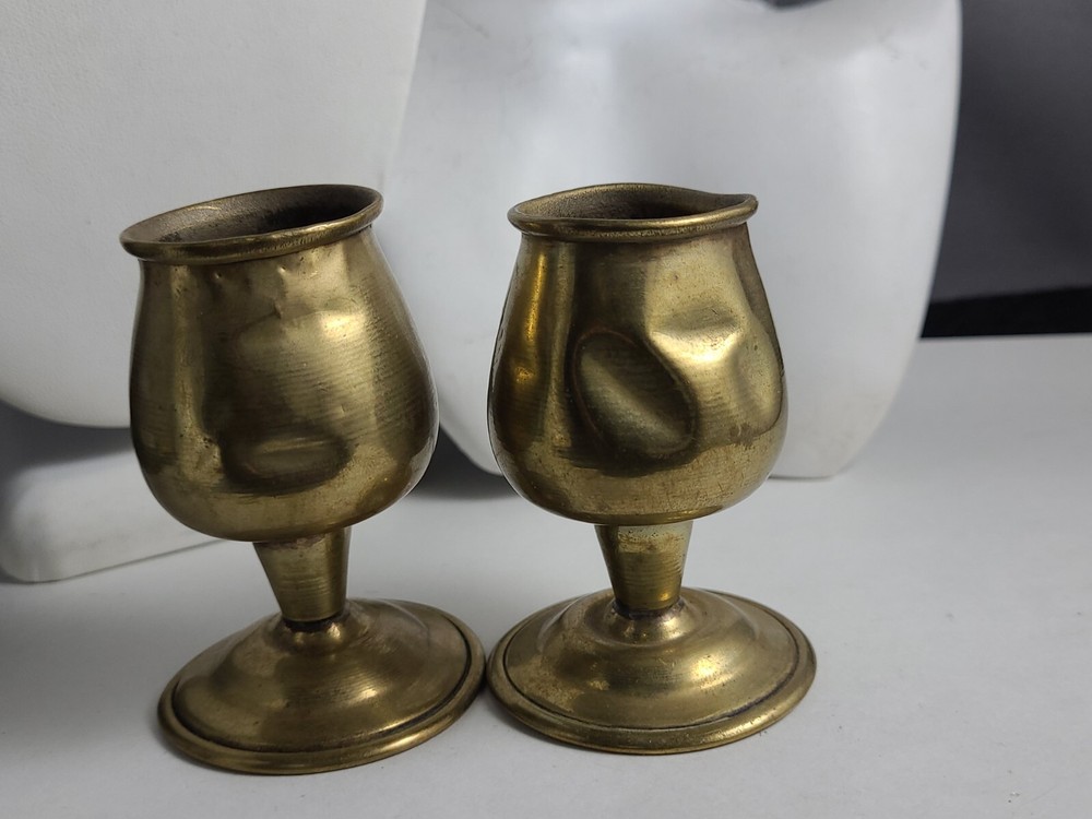 Vintage Pair Aztec Mini Goblets brass bronze