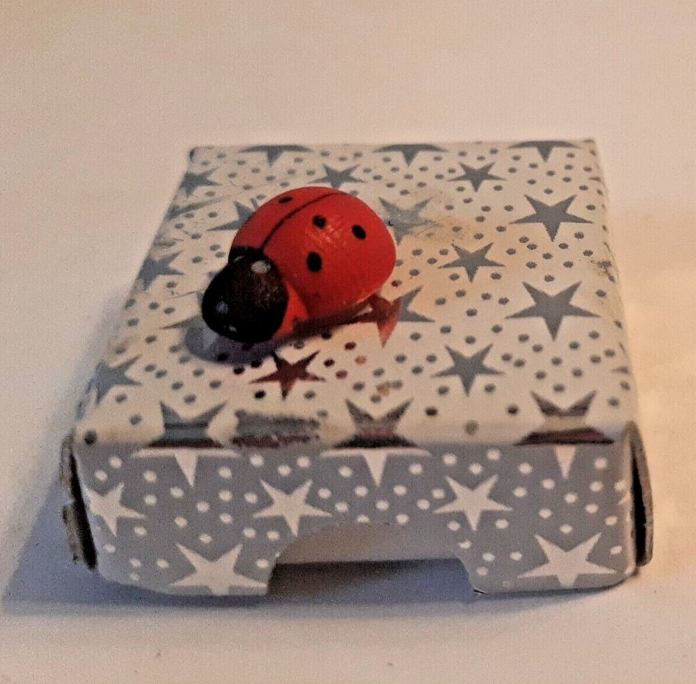 Tiny Ladybug Gift Box Empty 1.25 Inches Square Silver Stars