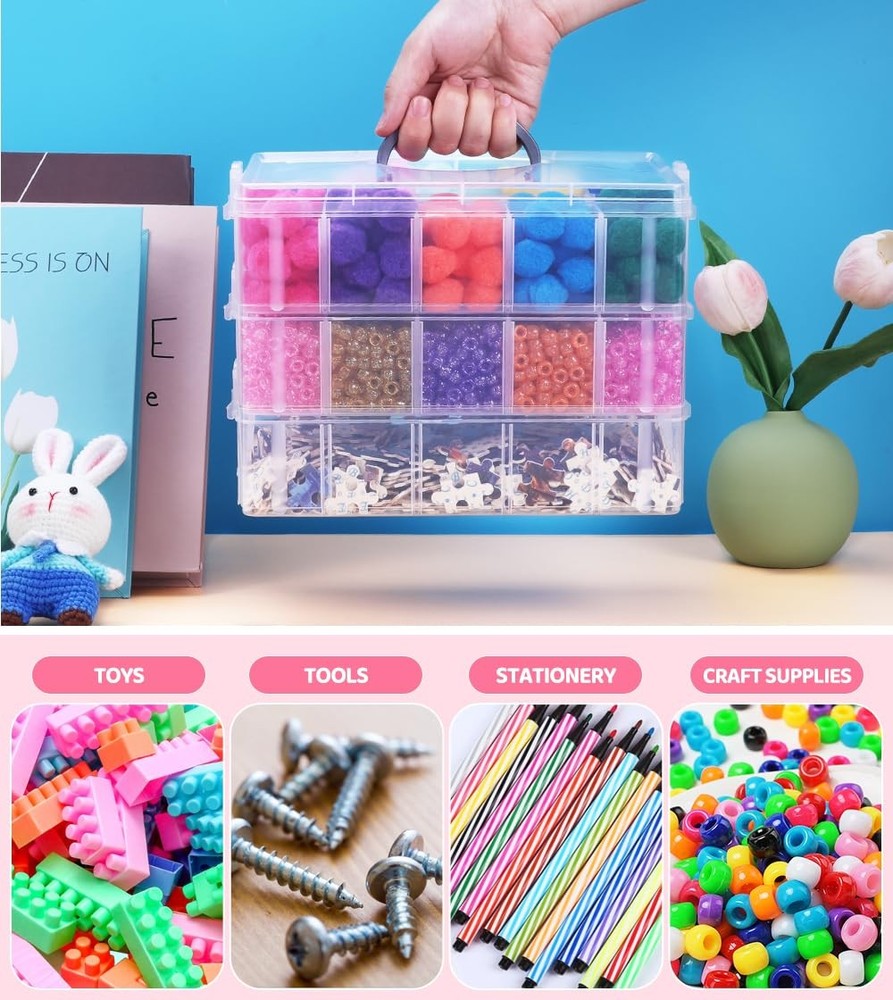 3-Layer Stackable Storage Container , 30 Dividers Compartments, Perfect for S...