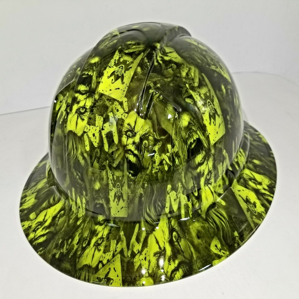 FULL BRIM Hard Hat custom hydro dipped , LIME COLOR JOKER DECK STACKED