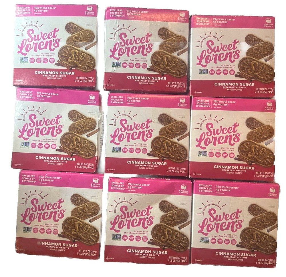 Sweet Loren's Vegan Breakfast Biscuits Cinnamon Sugar 9 Boxes, 45 Packs Total !