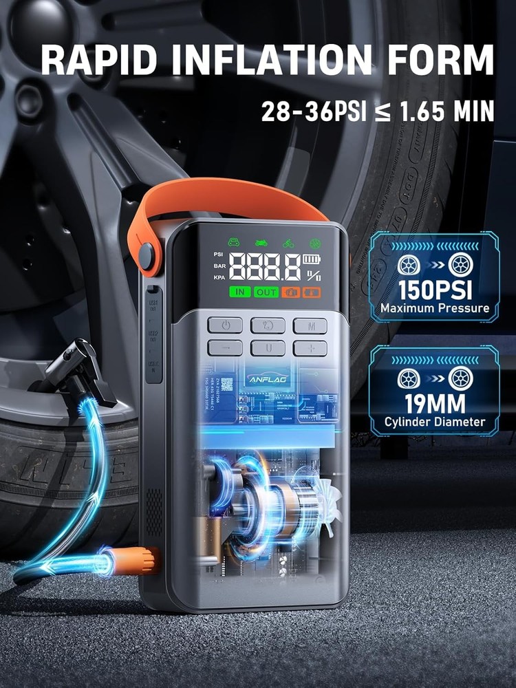 8-in-1 Car Jump Starter with Air Compressor,5500A Portable 5500A
