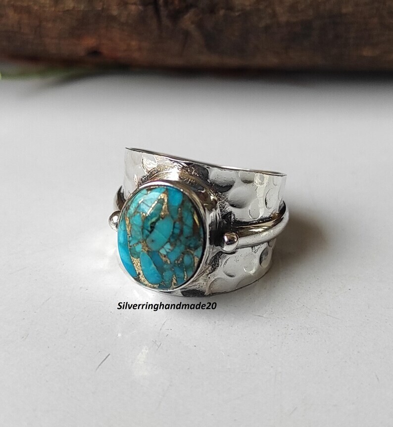 Blue Copper Turquoise Solid 925 Sterling Silver Statement Ring, All Size M1661