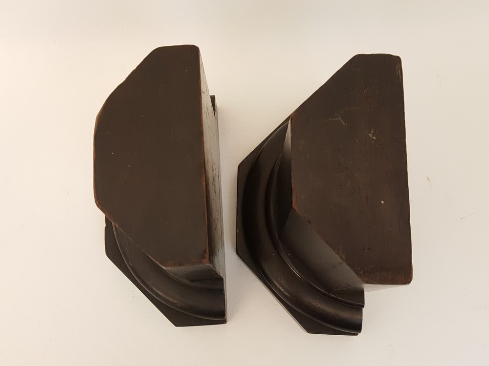 Vintage 40s walnut bookends pair colum columnar rook