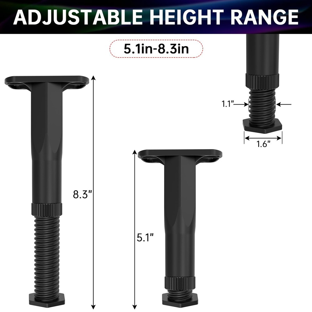 4PCS Adjustable Bed Frame Support Legs (5.1"-8.3"), Frame Center Slats Heavy ...