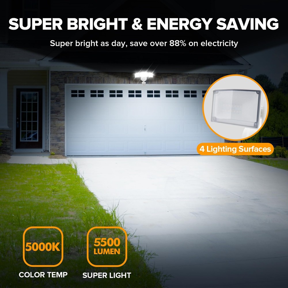 UME 2 Pack 5500LM LED Security Lights Motion Sensor Light 2 Pack, White
