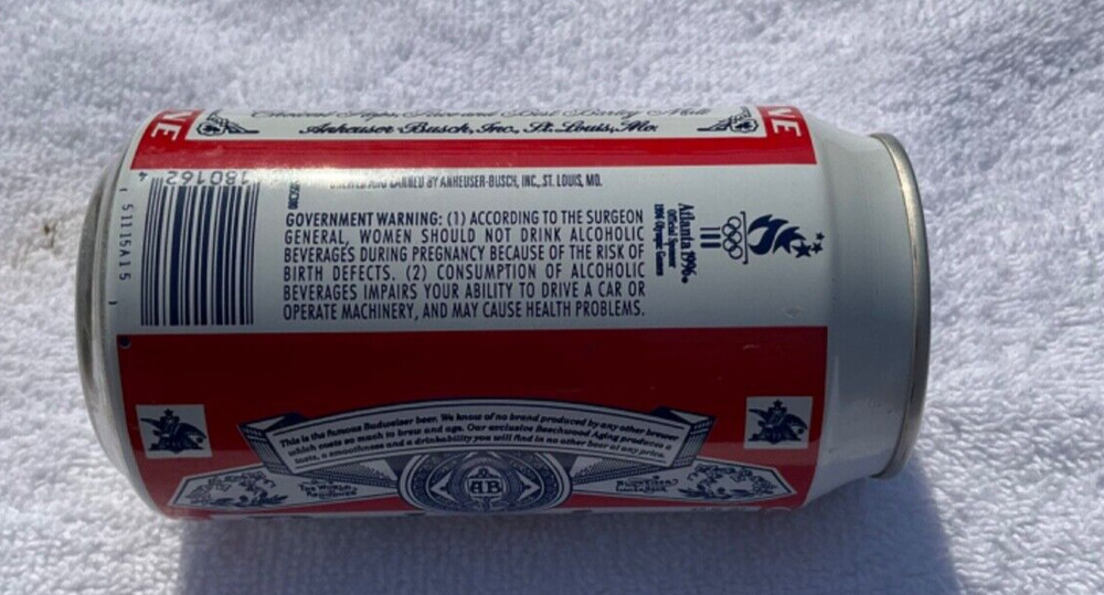 1996 Budweiser Olympic 12 oz Beer Can