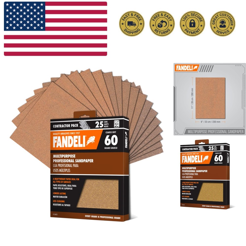 060 Grit Multipurpose Sandpaper Sheets, Brown , 9" x 11", 25-Sheet